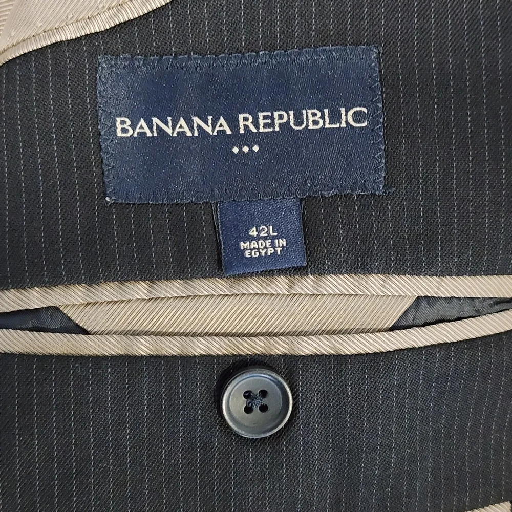 Banana Republic 2pc Pinstripe Suit Mens 42L Gray Wool Office Business Wedding
